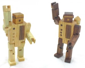 two wooden robot toys