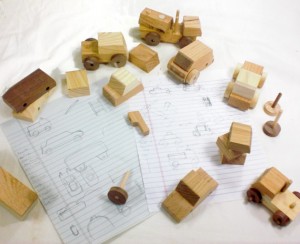 wooden cars and trucks