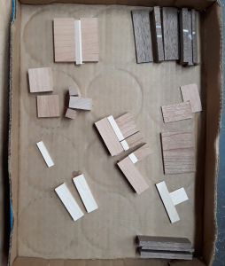 Small wood pieces ready for gluing