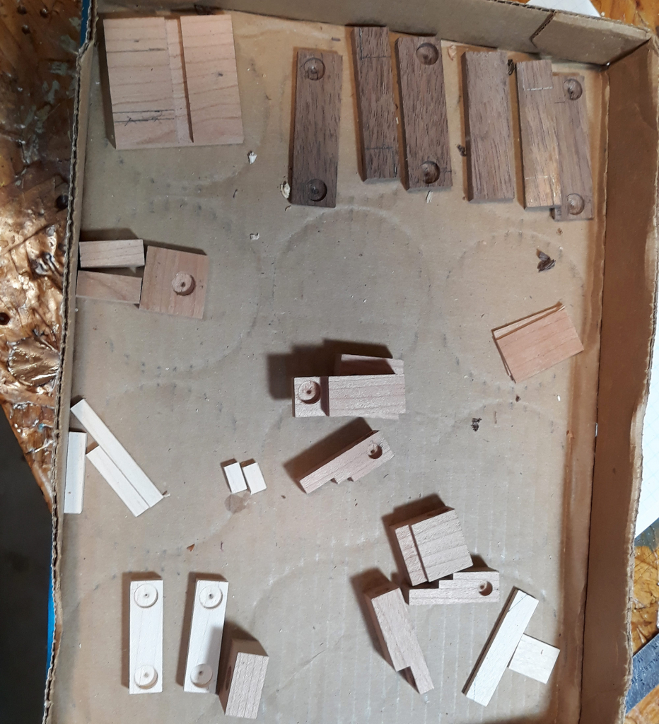Small wood pieces ready for gluing