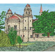 Pen and marker illustration of a European stone cathedral/church in Chipping Campden.